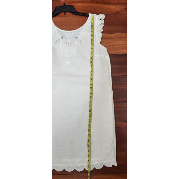 Sézane White Linen Embroidered Dress Size 40 Eyelet Ruffle Trim Mini Tunic Boho - Picture 11 of 12